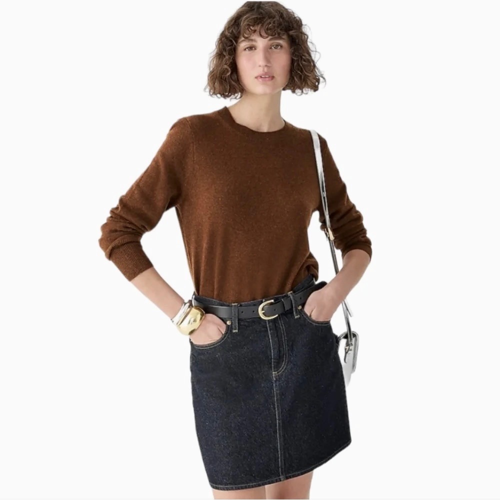 J.CREW Cashmere Classic Fit Crewneck Sweater Brown Cashmere Heather Hazelnut XS